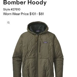 Patagonia Jacket mens Medium Diamond Quilted Bomber Hoody Full Zip Green Outdoor